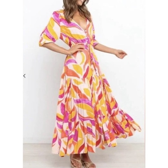 Abel the Label Anthropologie Dress Swish Sz XS Hi Lo Orange purple sundress - Picture 1 of 9